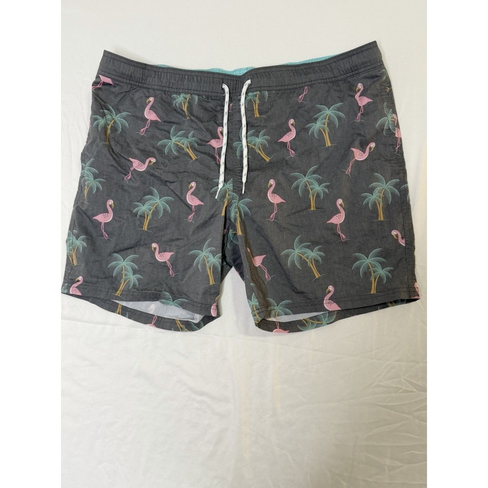 Goodfellow & Co Mens Swim Trunks XL Flamingo Palm Tree Gray Beach Shorts